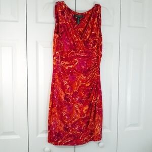 Lauren Ralph Lauren Dress Sleeveles Ruffled Orange Pink V Neck Size 4
